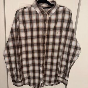 Weatherproof Brown and White Plaid Button-Down Shirt